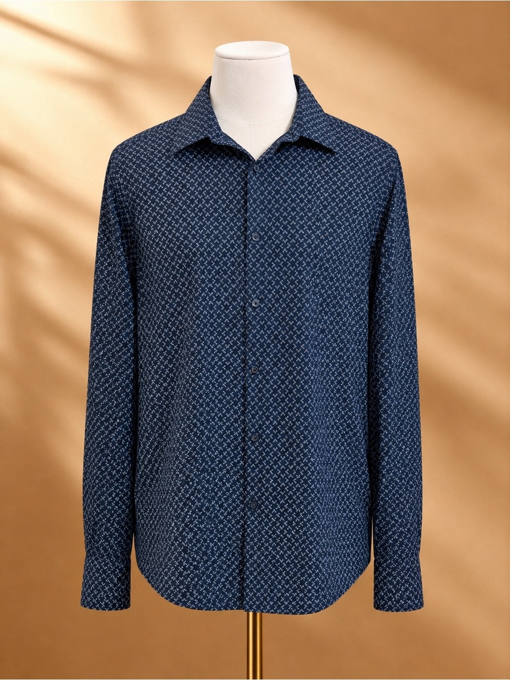 Perry Ellis Men’s Size Large Non Iron Stretch Navy Button-Up Cotton Dress Shirt